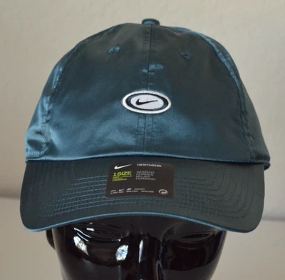 Boné Nike azul-petróleo cetim floral tamanho único Heritage 86 NOVO - Imagem 1 de 4