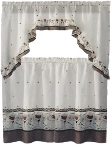 Juego de cortinas impresas de cocina de 3 piezas: 2 niveles y botín (60"x36") CAFÉ, CAPUCHINO, VH - Imagen 1 de 11