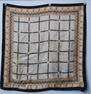 Renoma Monogram Vintage Silk Scarf black border, Beige centern & Fringe Pattern - Picture 1 of 8