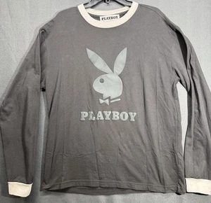 Playboy Bunny Black and White Long Sleeve Ringer T-shirt Size M Retro Y2K - Picture 1 of 9