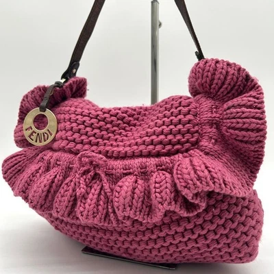 Bolso de Hombro Fendi Tejido Lana Rosa con Dije Hombro Auténtico de Japón Foto 1 de 4