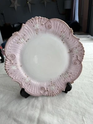 Prato de porcelana Carlsbad, branco rosa dourado, prato decorativo antigo, prato de parede 10” - Imagem 1 de 4