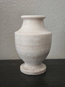 Vintage Marble Vase Cylinder Cream Beige Stone Elegant Mid Century Modern Decor - Picture 1 of 10