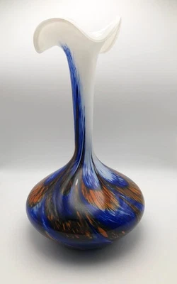 Vaso bianco blu e arancio vetro murano stile Carlo Moretti - Immagine 1 di 4