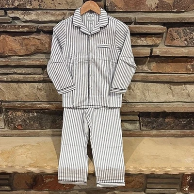 Petite Plume Navy French Ticking Cozy Cotton Blend Striped Kids Pajama Set - Image 1 of 4