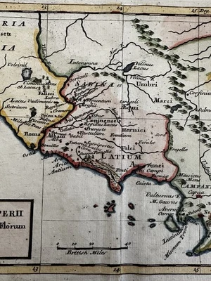 Antigua Roma Roma Lacio Italia central 1785 Moll mapa grabado coloreado a mano Foto 1 de 4