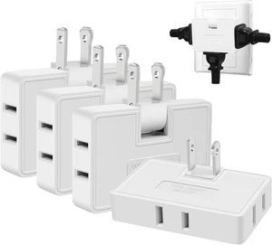 3 Way Flat Wall Outlet Extender Adapter- 4 Pack 180 Degrees Rotatable Flat Plug - Picture 1 of 12