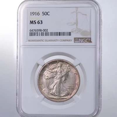 1916 Walking Liberty 50C certificação NGC MS 63 - Imagem 1 de 2