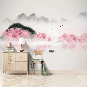 Fotomural no tejido papel pintado murales paisaje de tinta flor de melocotón 9706 - Imagen 1 de 4