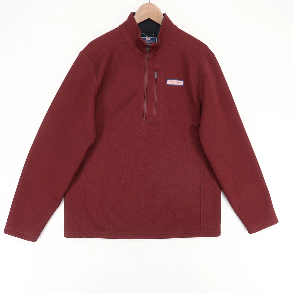 Suéter Pullover Vineyard Vines Para Hombres de Vellón L Granate 1/4 Cremallera Manga Larga Informal Foto 1 de 4