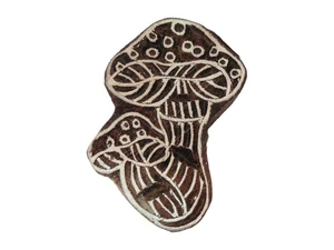 Mushroom Toadstool Printing Stamp 4.8 x 6.5cm Indian Hand Carved Wooden Block - Picture 1 of 3