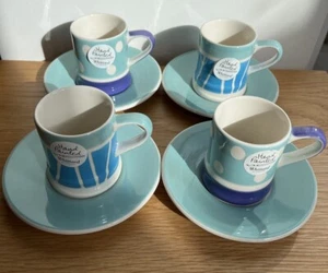 WHITTARD OF CHELSEA 1886 set Of 4 Blue Espresso Ceramic Cups Saucers New Boxed - Picture 1 of 10