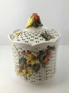 Lefton Basketweave Autumn Leaves Canister Cookie Jar #7276 Japan 1960s Vintage - Picture 1 of 12