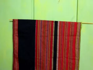 IFUGAO BANAUE Tessuto Vintage Pannello Tessuto a Mano Strisce Nero Rosso Giallo - Foto 1 di 10