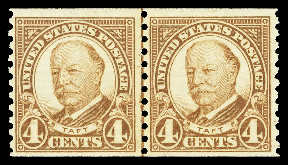 Scott 687 1930 4c Brown Taft Coil Issue Mint Joint Line Pair F-VF OG NH Cat $22 - Image 1 of 1