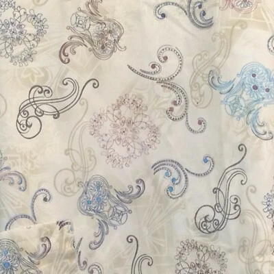 Scrubs Scrub Top Size L Scrubs Swirls Tie Back Black Tan Turq Mar Poly Blend SS - Image 1 of 4