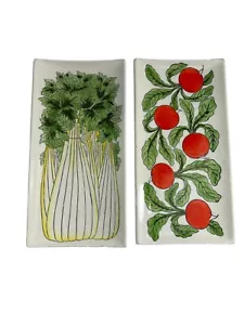 Lotto Vintage 2 Vassoi Verdure Servizio Piatti Sedano Ravanelli Antipasto Piatto Ceramica - Foto 1 di 8