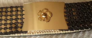 Cintura donna ORO tono ottone elastica scala elastica fibbia fiori metallo retrò - Foto 1 di 12