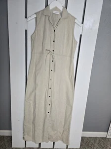Abito Liz Claiborne lino cotone maxi bottoni kaki beige 6P modesto resort - Foto 1 di 10