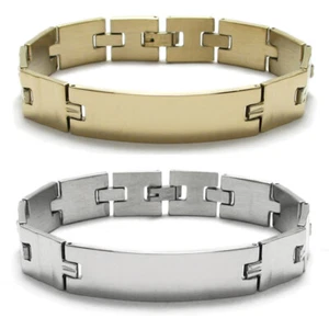 Gold Plated Stainless Steel Men's 8" Personalized Square Links Bracelet - Picture 1 of 3