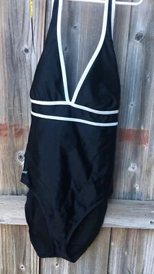 Speedo Swimsuit Women Size 14 Black White Halter One Piece Classic - Image 1 of 4