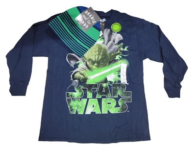 Star Wars Yoda темно-синий длинным рукавом зарево в темноте W/beanie футболка M новый с Ярлыками - Изображение 1 из 4