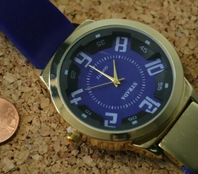 Reloj STRADA Hombre Azul y Dorado Correa Silicona Acero Inoxidable Trasero Grande 2"  Foto 1 de 4