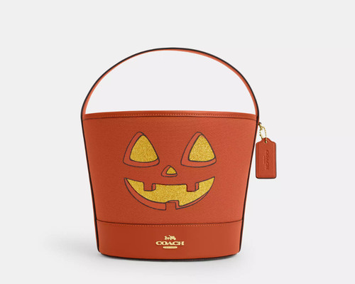 BORSA BORSETTA COACH TRICK OR TREAT HALLOWEEN SECCHIELLO CW533 FACCIA DI ZUCCA NUOVA CON ETICHETTE