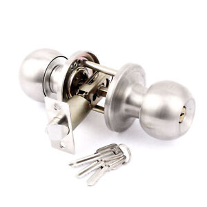 Bedroom Bathroom Round Knobs Door Knob Lock Locks Hardware Silver Tone