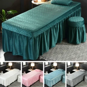 Massage Table Skirt Velvet Valance Sheet Quilted Bed Cover Face Hole 21" Drop - Picture 1 of 18