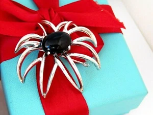 Tiffany & Co Silver Fireworks Firework Burst Sunflower Onyx Brooch Pin - Picture 1 of 5