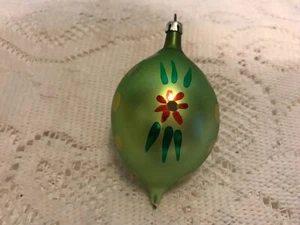 VINTAGE POLEN TROPFEN GLIMMERKUGEL HANDBEMALT WEIHNACHTSSCHMUCK GRÜN - Bild 1 von 5
