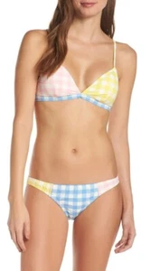 SOLD OUT!! NWT J Crew French Bikini Set Adj Top Swim Pastel Colorblock Gingham L - Picture 1 of 11