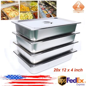 4 Pack Stainless Steel Pans Steam Table Pan with Lid Food Pan Commercial Hotel - Picture 1 of 13