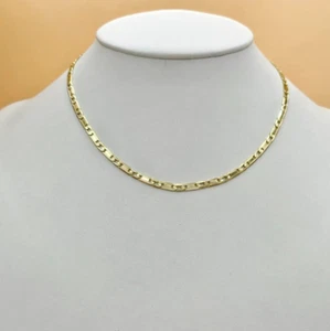 Collana Catena Placcata in Oro 14K - Stile Maglia Cordolo Piatto - Lunga 17,5 pollici - 3,75 mm - Foto 1 di 5