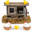 , 10 Pack Mini Wooden Family Chicken Coop Egg Chicken Hen Ornament Fairy Garden 