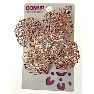 Conair Salon Clips Lot 3 Flower Design Rose Gold Silver Pewter Metal Gems Dressy - Picture 1 of 2
