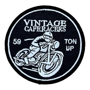 VINTAGE CAFE RACER TON UP RACING CLUB EMBLEM MC MOTORCYCLE BIKER IRON ON PATCH - Picture 1 of 4