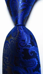 New Classic Paisley Black Blue JACQUARD WOVEN 100% Silk Men's Tie Necktie - Picture 1 of 2