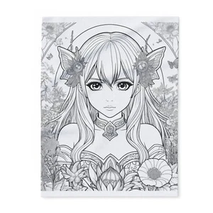 Anime Fairy Sketch Art Fleece Blanket, Fantasy Blanket, Cozy Throw Blanket, - Picture 1 of 5