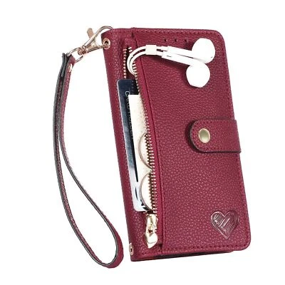 For iPhone 16 Pro Max 16E 15 14 13 12 11 Zipper Wallet Leather Hand Strap Case - Image 1 of 4