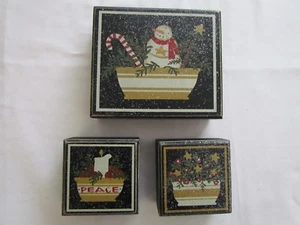 Yellowware Bowl Navidad Temática Imagen/Caja de Sombras Muñeco de Nieve Paz 3 piezas NUEVO Letrero - Imagen 1 de 6