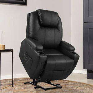 Electric Power Lift Chair Recliner PU Leather Heated Vibration Massage Sofa - Picture 1 of 8