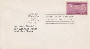 USA 1939 FIRST DAY COVER, BISMARK POST MARK, 50TH ANNIV OF NORTH DAKOTA  - Picture 1 of 1