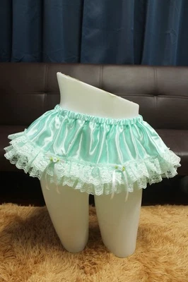 #E4 复古风格 2XL/ElasticW.24-42 英寸绿色缎面半懒人迷你裙长 9 — 第 1/4 张图片