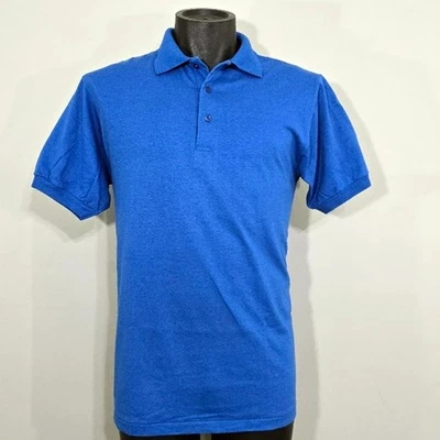 Vintage Screen Stars Plain Blank Blue Polo Shirt M Mens Nos 90s Single Stitch - Image 1 of 4
