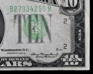 $10 1934A Mule Federal Reserve Note B27934250B series A ten $, New York, bp552 - Picture 1 of 4
