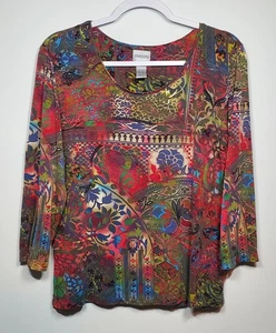 Chico's 2 Damenbluse L mehrfarbig Print U-Ausschnitt 3/4 Arm Stretch Viskose - Bild 1 von 7