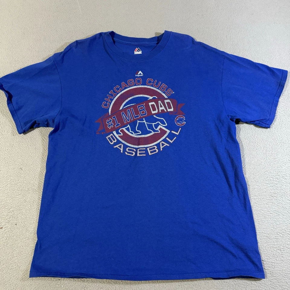 Chicago Cubs Majestic T-shirt Men XL Royal Blue Short Sleeve #1 MLB DAD - Image 1 of 4