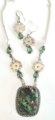 72545. Pendientes Collar Étnico Hechos a Mano Plata 925 Rubí Zoisita Peridoto Cobre  Foto 1 de 4